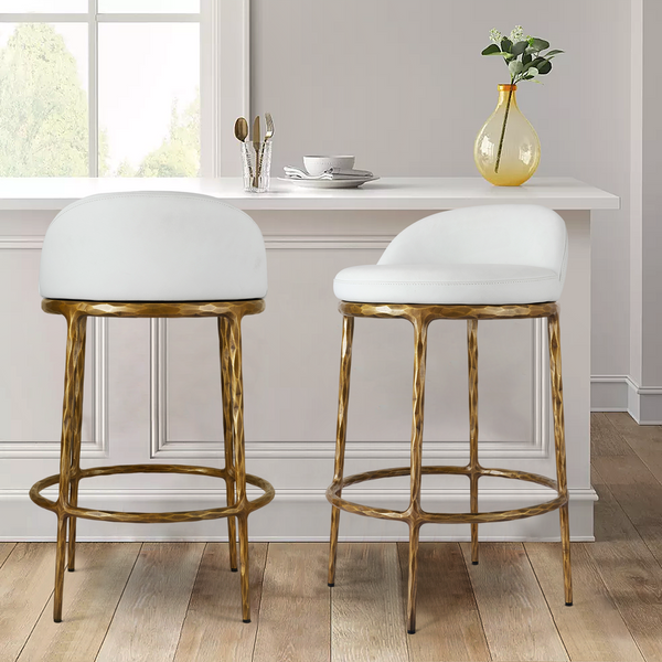 Thaddeus Forged Iron Leather Bar Swivel Counter Stool