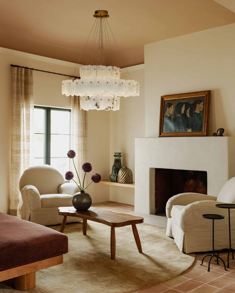 3-tiered stairwell chandeliers | irregular alabaster plate in disk ...