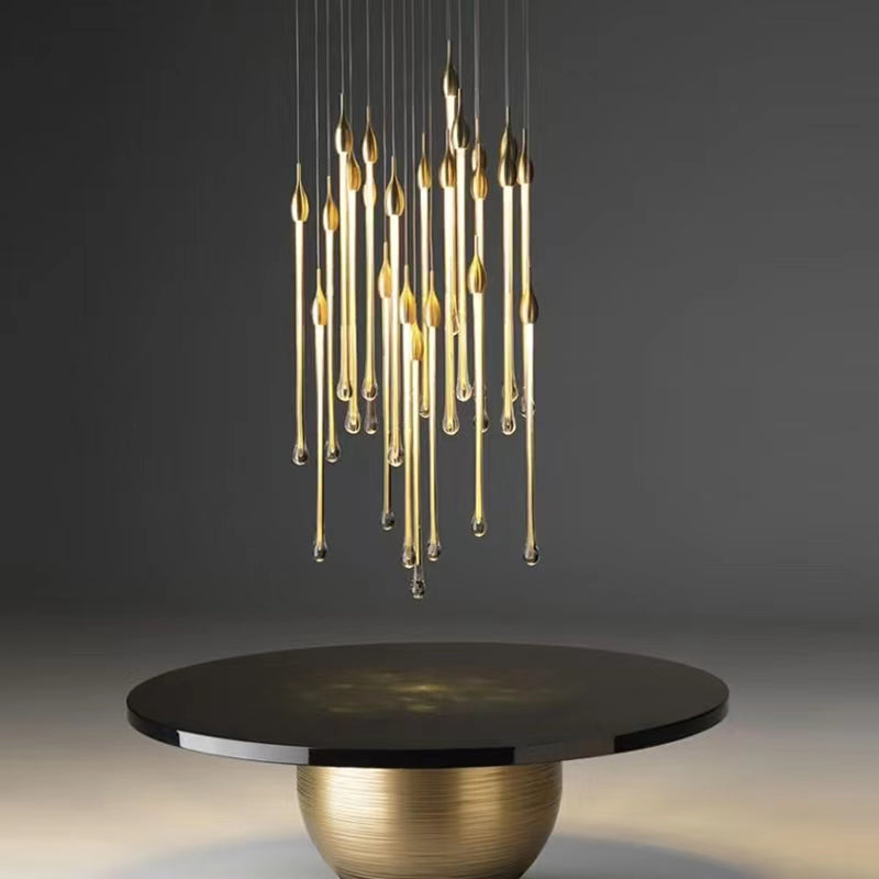 Modern Long Gold Glass Rain Rod Pendant Light for Staircase/High ...