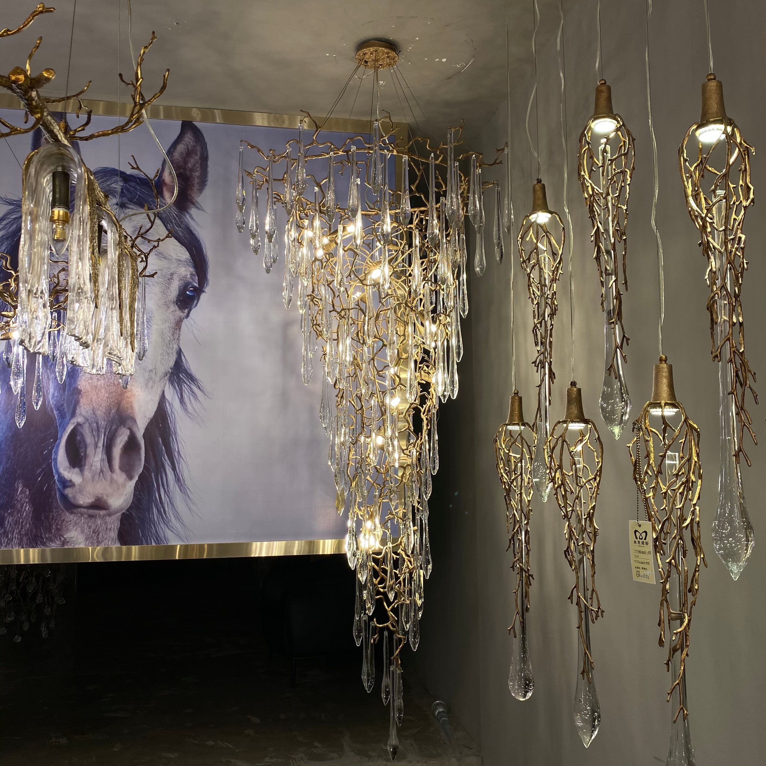 Modern Oversized Luxury Copper Crystal Long Crystal Branch Air Bubble ...