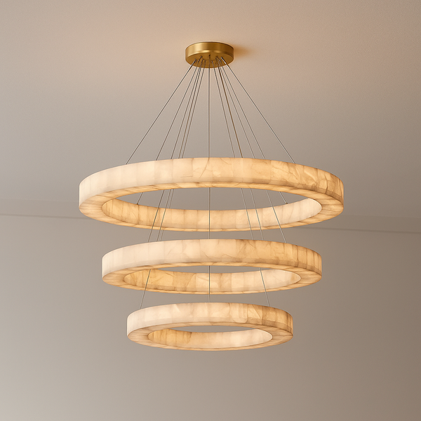 OLYRA 3-TIER ROUND ALABASTER CHANDELIER 39" 47" 59"D