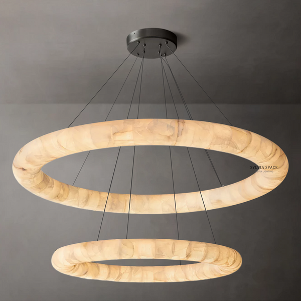 Rivage Alabaster Two-Tiered Round Chandelier 61"