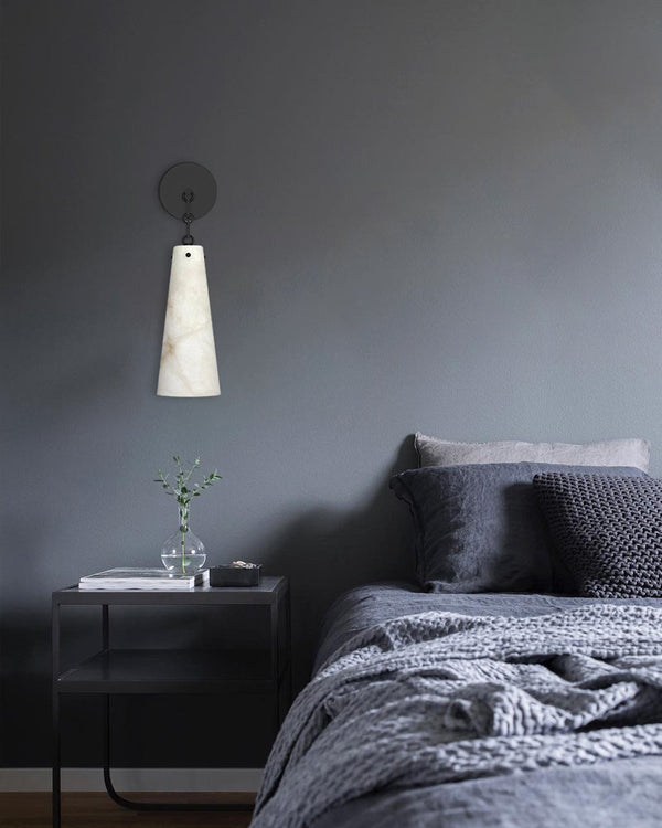 Alabaster & Brass/Black Wall Light Fixture – Modern Minimalist Glow Lighting