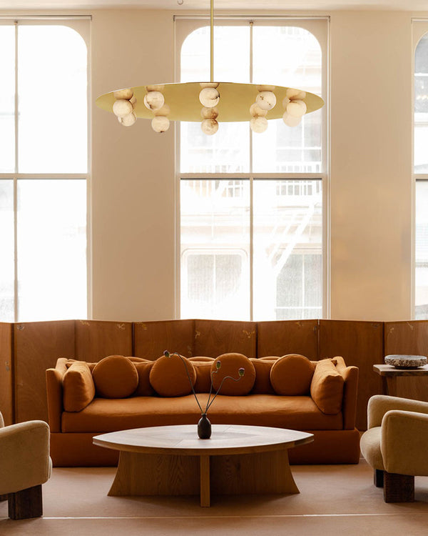 Alabaster Globes LED Disc Pendant Light in Lacquered Brass/Bronze Stainless Frame