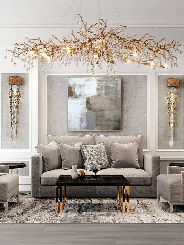 Tina Raindrop Branch Crystal Brass Chandelier
