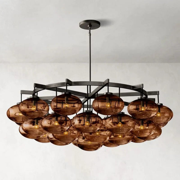 CABRETTE AMBER CLEAR GLASS ROUND CHANDELIER 60"