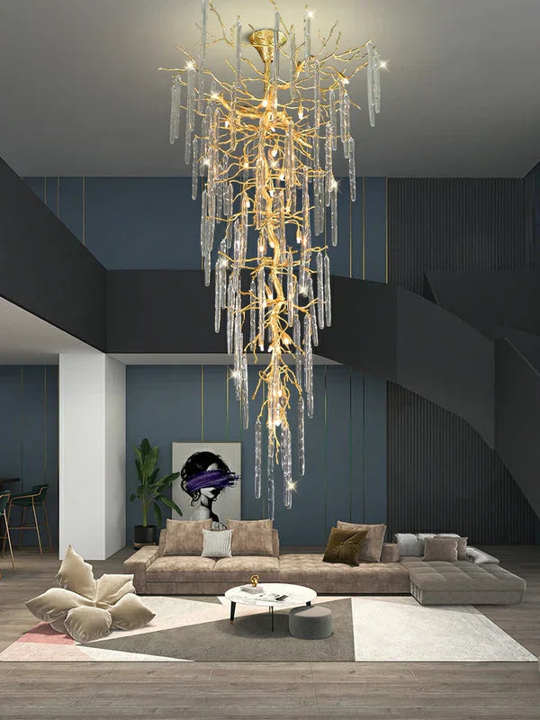 Tree Fixture Extra Large Brass Tree Branch LED Chanderlier Crystal Bar Drops Ceiling ...