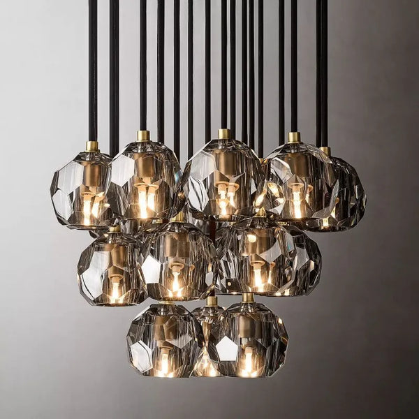 Bouble De  Crystal Round Cluster Chandelier 19"