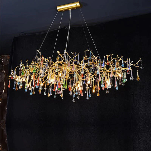 Raindrop Modern Linear Colorful Crystal Branch Chandelier