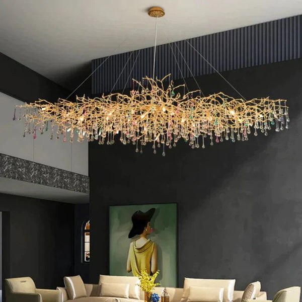 Raindrop Colorful Crystal Long Dining Branch Chandelier