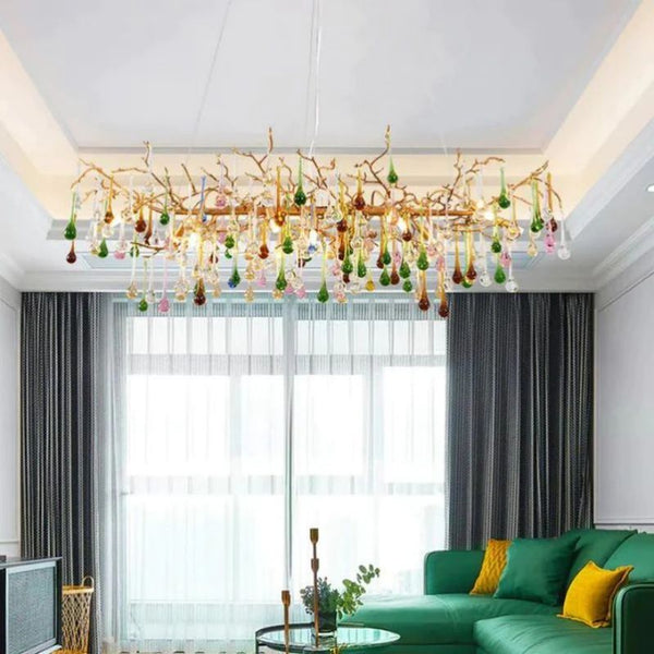 Raindrop Colorful Crystal Linear Branch Chandelier