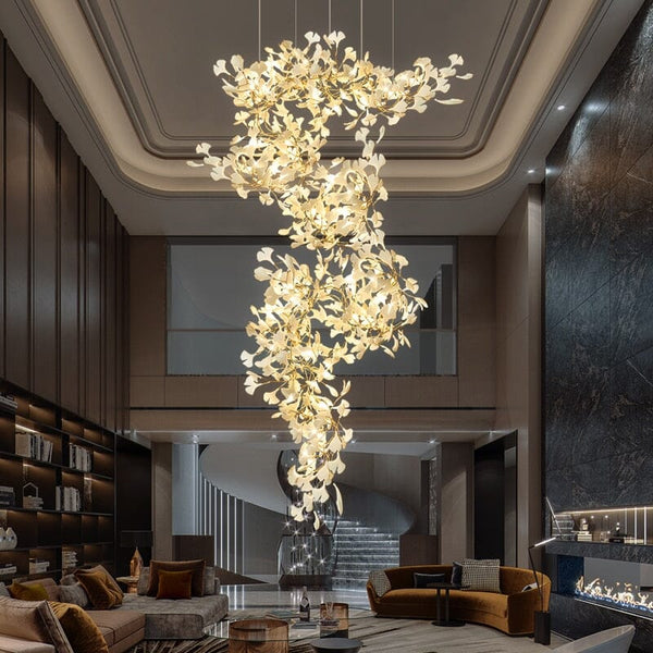 Twilight Branches Ceramic Ginkgo Leaf Large Chandelier 110'' 118'' 157''H