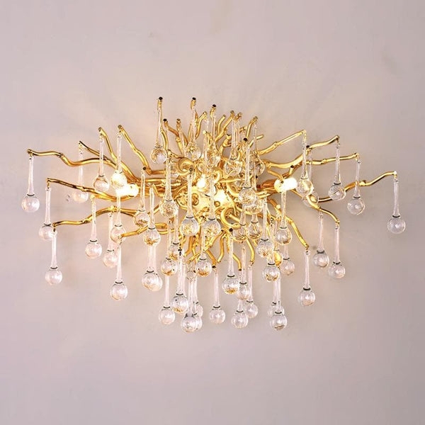 Teardrop Tree  Crystal Teardrop Wall Sconce Gold  17"