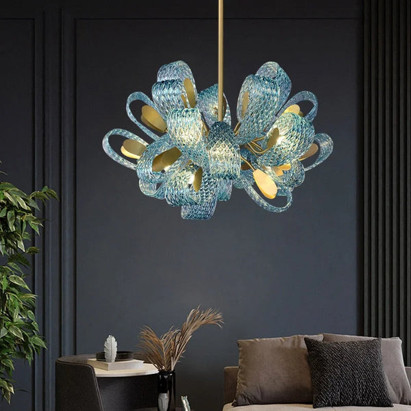 ARDEN BLUE CRYSTAL BOWS CHANDELIER 33'' 31'' 26''W