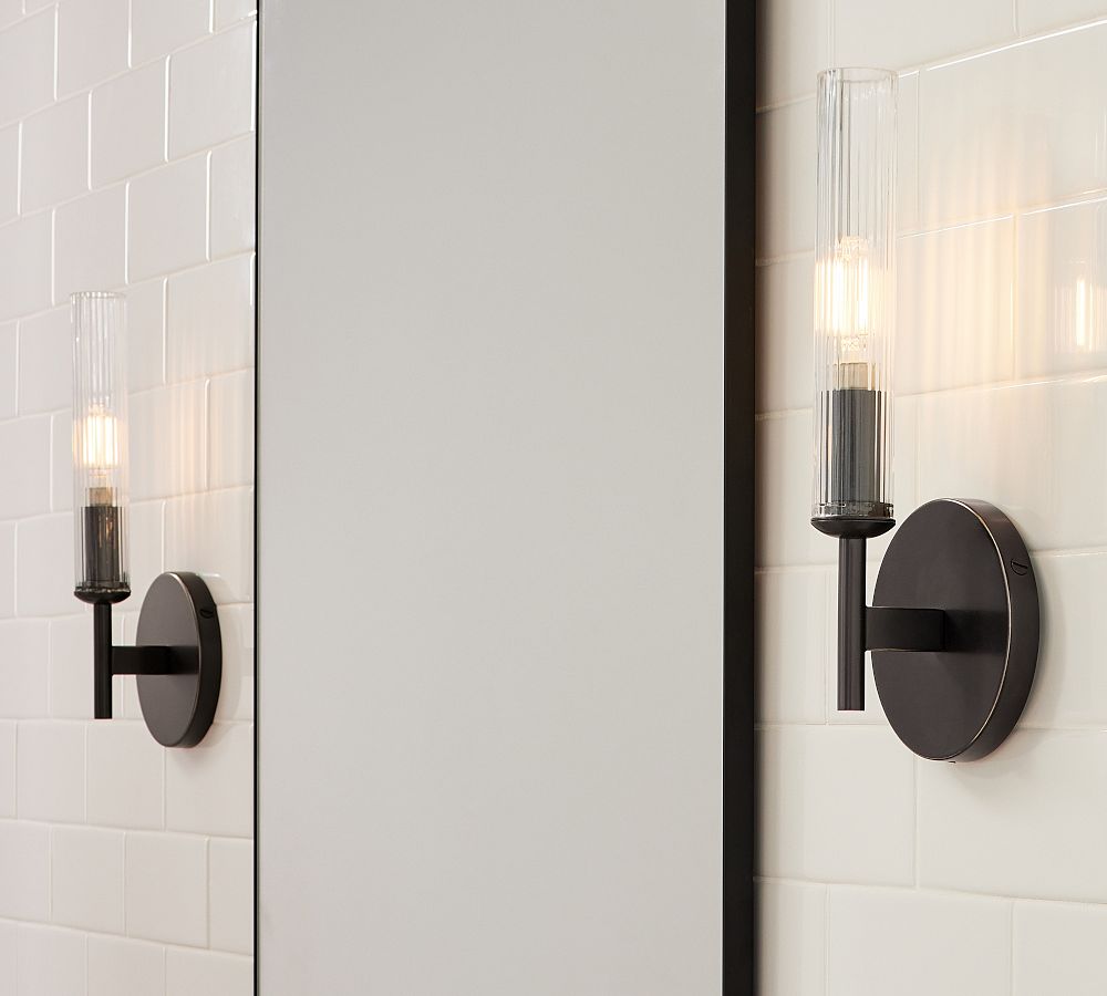 Cooper Ribbed Glass Tube Sconce (13")