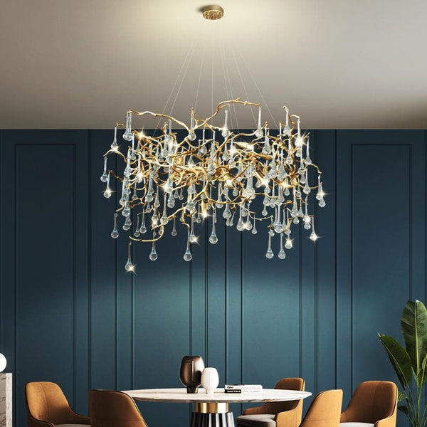 Teardrop Branch Brass Crystal Chandelier 31" 39"
