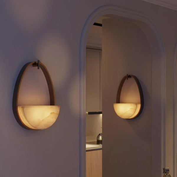 ORVEN HALF ALABASTER MOON SCONCES 20"H