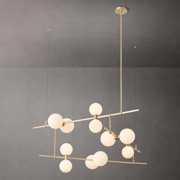 Modern Milk Glass Globes Rail Chandelier 48"