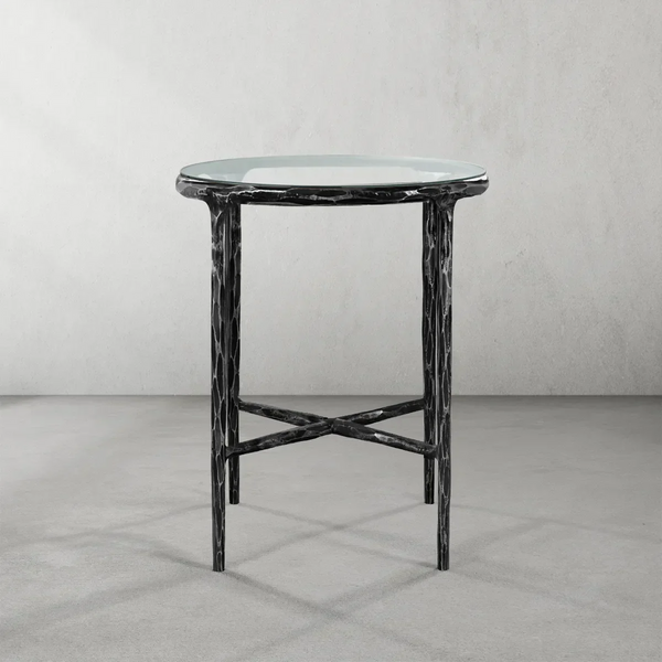Thaddeus Forged Iron Glass Round Side Table 18" 22"