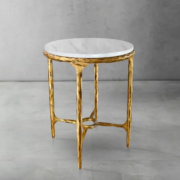 Thaddeus Forged Iron Round Marble Side Table 18" 22"