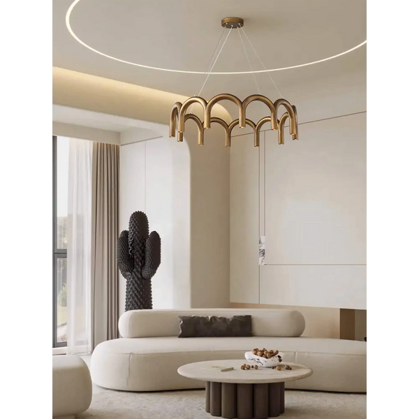 ZYRA PATINATED BRASS ARCH CHANDELIER 25.6" 33.5"W