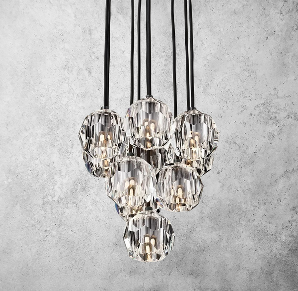 Bouble De  Crystal Round Cluster Chandelier 14"