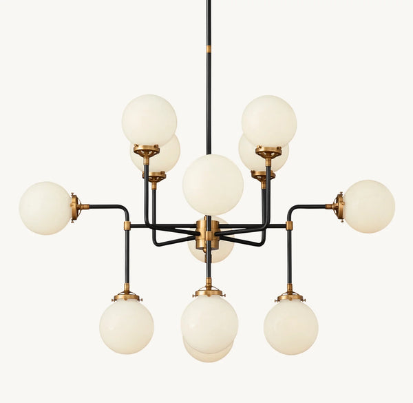 Bistro Globe Milk Glass Chandelier 42"