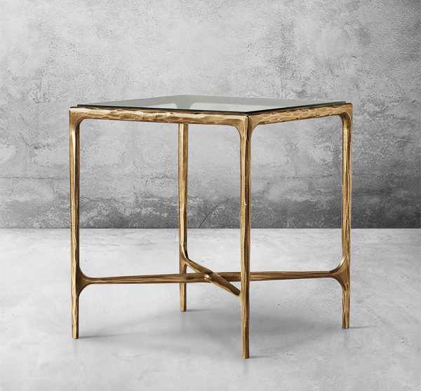 Thaddeus Forged Iron Glass Square Side Table 18" 22"