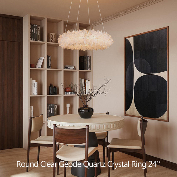 Cervine Round Clear Geode Quartz Crystal Ring Chandelier