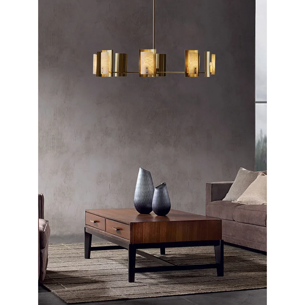 AUREA SPANISH ALABASTER ROUND CHANDELIER 29.5" 38.2"D