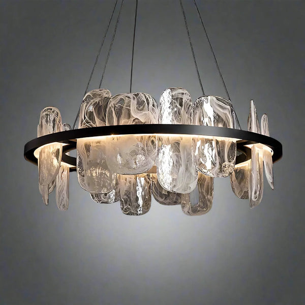 ESSENCE SWIRLED GLASS HALO CHANDELIER 23.6" 31.5" 39.4"D