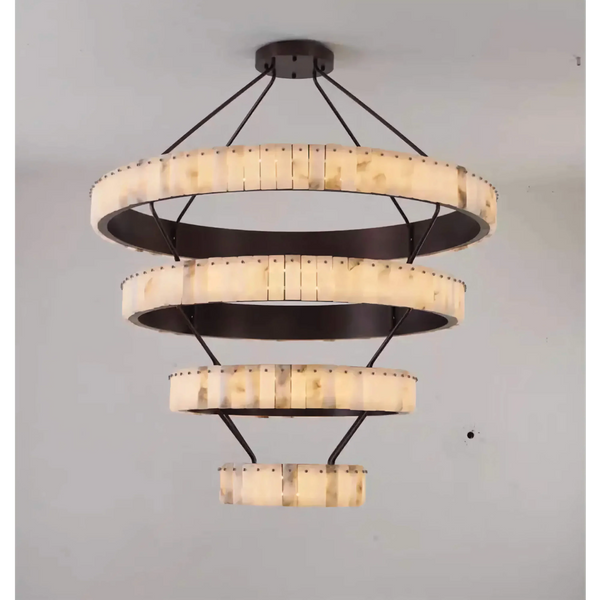 OLYRA TIERED ALABASTER SPIRAL CHANDELIER 39.4" 47.2" 55.1"D