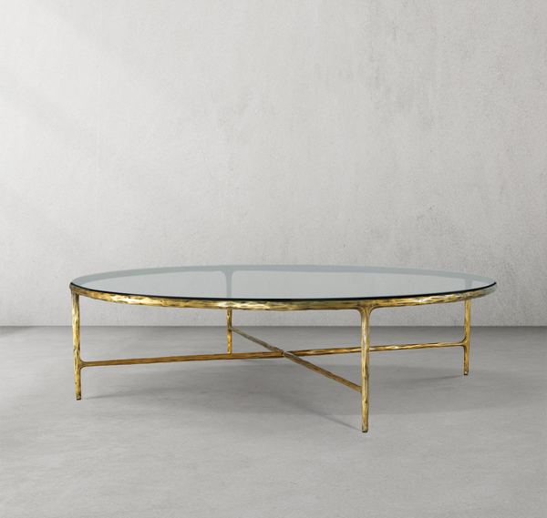 Thaddeus Forged Iron Glass Round Coffee Table 36" 55"